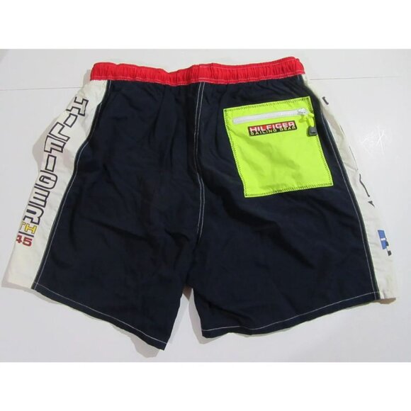 Tommy Hilfiger Mens Swim Trunks Navy / Red / Neon Yellow EUC Large - Picture 2 of 3